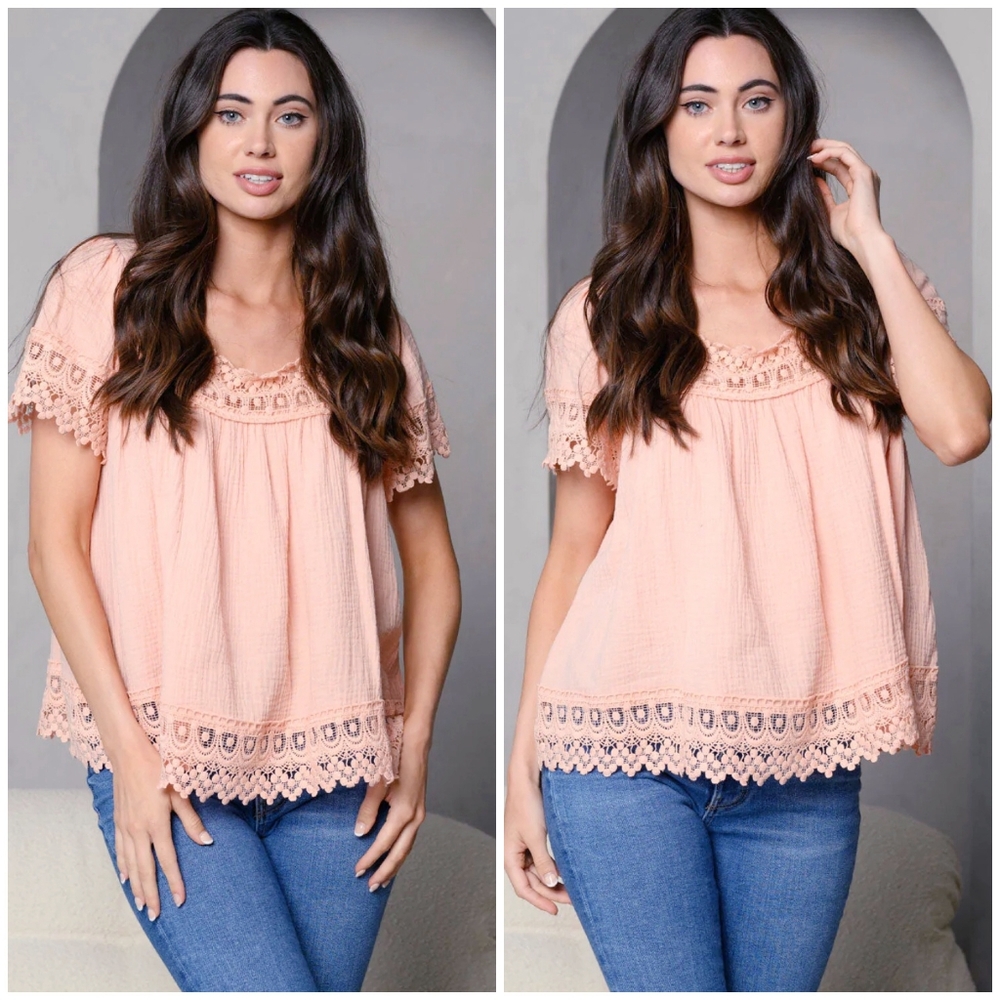 PEACH LOVE CALIFORNIA Peachy Blush Oversized Embroidered Top - Picture 3 of 4